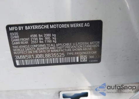 2020 BMW 330I from USA, damaged, VIN 3MW5R1J08L8B35525